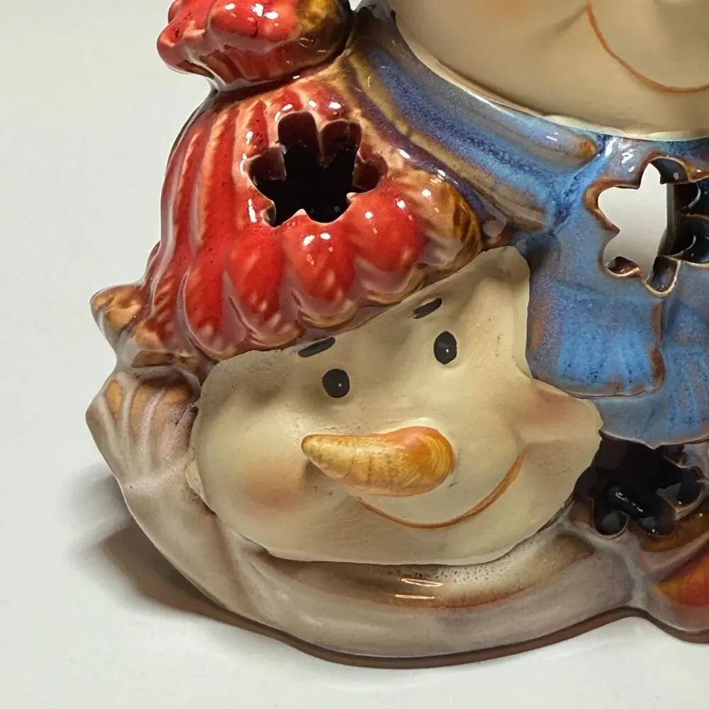 Potters Garden Ceramic‎ Snowman Family Tealight Candle Holder Christmas Holiday